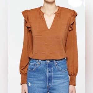 NEW… Kaileigh Rust Plaid Ruffle Sleeve Top